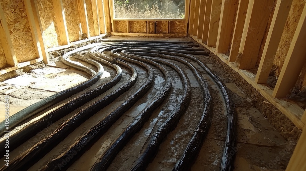 Installation of flexible pipes for radiant floor heating system Installation of flexible pipes for radiant floor heating system