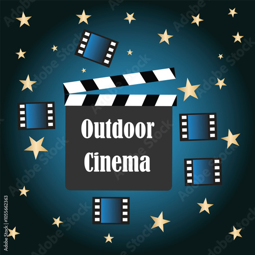 Movie clapperboard with the message outdoor cinema 