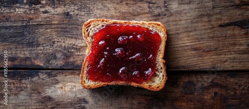 A Piece Of Rye Bread With Jam Over Wooden Background photo