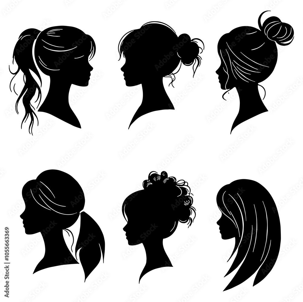 Woman's Hairstyles Silhouette Set. Flat Vector Illustration Woman's Hairstyles Silhouette Set. Flat Vector Illustration