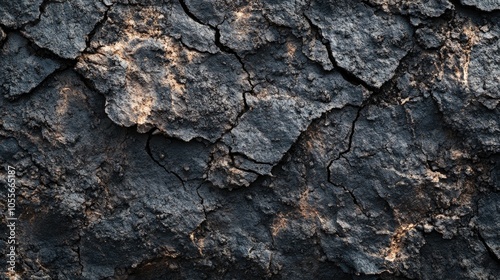 Rough rocky texture of dry black soil isolated