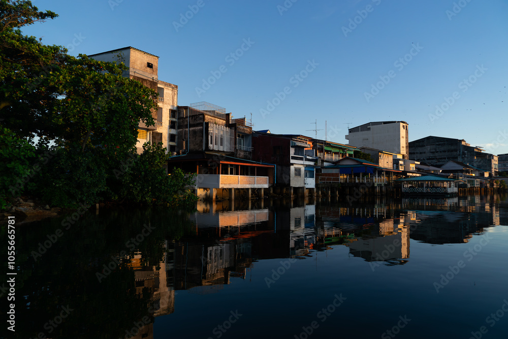 People's houses along the Bang Nara River Narathiwat Province, Thailand. People's houses along the Bang Nara River Narathiwat Province, Thailand.