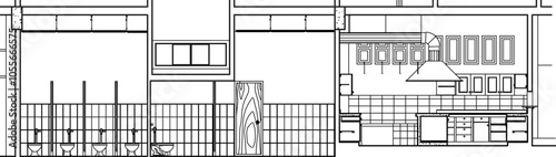 Vector sketch illustration silhouette design engineering drawing bathroom interior architecture 