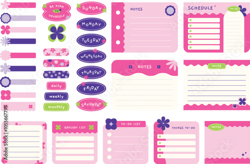 Cute decorative flower design, planner journaling stationery elements, notepad memopad design