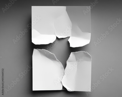 note paper with a few small tears along the edges, but with no text. The paper is placed on a dark surface. 