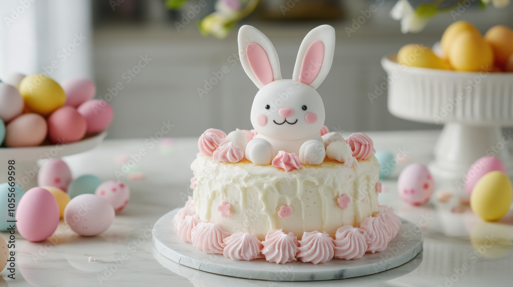 Easter-themed cake with adorable bunny topper for spring celebrations Easter-themed cake with adorable bunny topper for spring celebrations