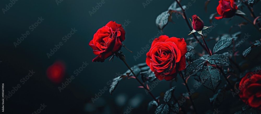 Photo Of Red Roses With Dark Leaves And Stems