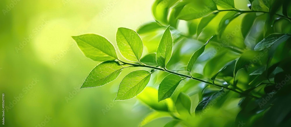 Fresh Green Leaves Close Up With Blur Green Background Fresh Green Leaves Close Up With Blur Green Background