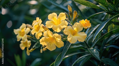 Blooming Yellow Oleander Flowers In Garden photo