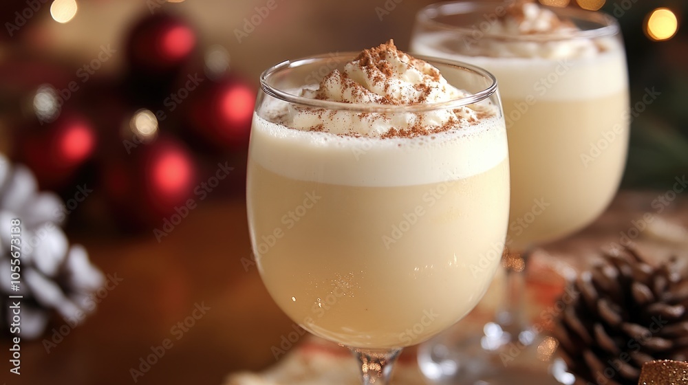 Eggnog served in a glass perfect for the festive fall and winter seasons Eggnog served in a glass perfect for the festive fall and winter seasons