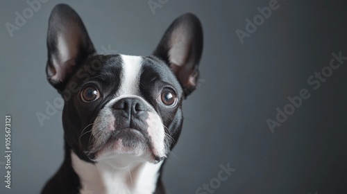 Studio portrait of an adorable Boston Terrier