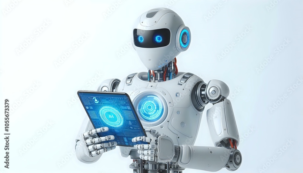 High-Tech Robot with Interactive Tablet High-Tech Robot with Interactive Tablet