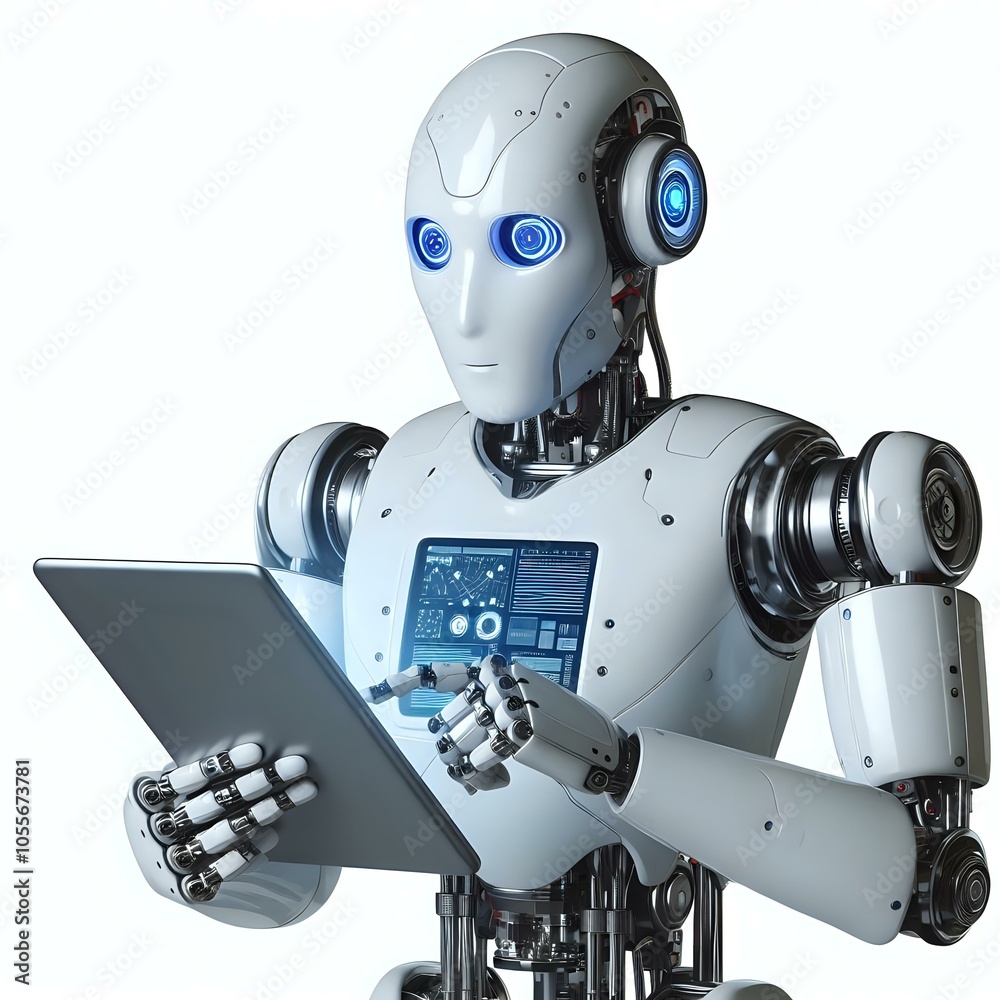 High-Tech Robot with Interactive Tablet High-Tech Robot with Interactive Tablet