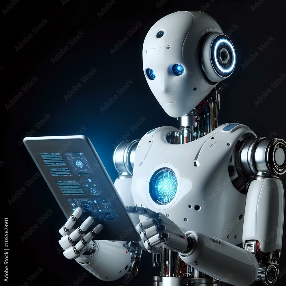 High-Tech Robot with Interactive Tablet High-Tech Robot with Interactive Tablet