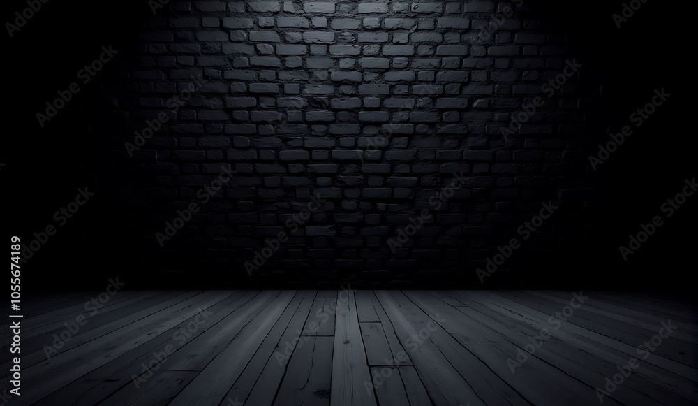 Dark textured wall with wooden floor and dramatic lighting for background Dark textured wall with wooden floor and dramatic lighting for background