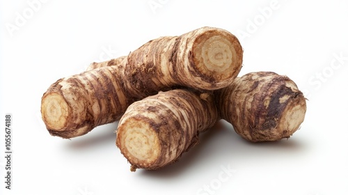 Taro root displayed on a white background