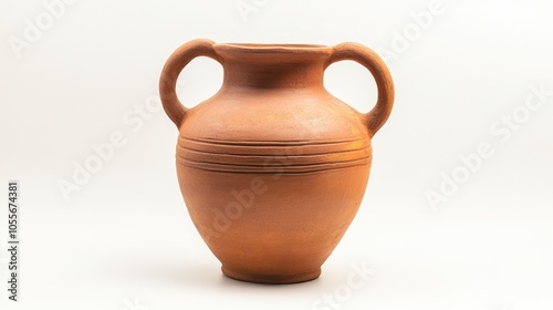 Isolated traditional clay amphora featuring a classic design and two handles representing historical pottery craftsmanship