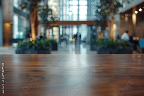 Blurred image of modern business center lobby with people.