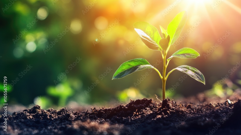 Young plant thriving in a garden under sunlight Young plant thriving in a garden under sunlight