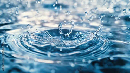 Stunning depiction of water droplets cascading onto a surface creating waves and ripples that spread beautifully across the water Concept focused on water dynamics and motion photo
