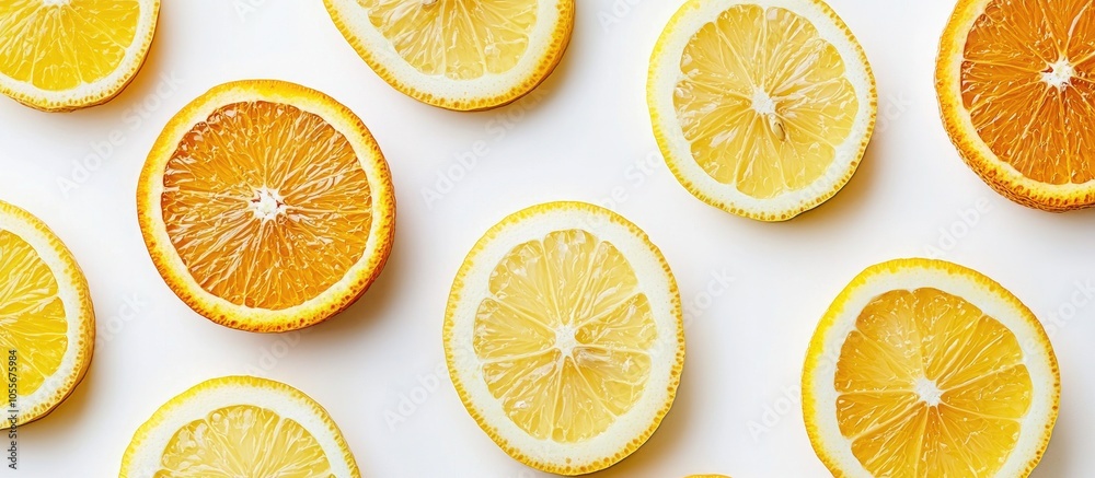 Yellow Lemon And Orange Slices Of Orange On A White Background Yellow Lemon And Orange Slices Of Orange On A White Background