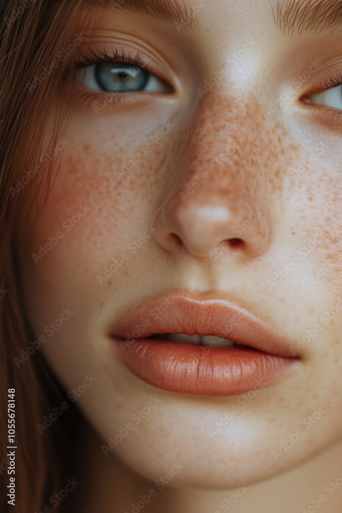 Glamorous Female Face with Natural Glow and Shine