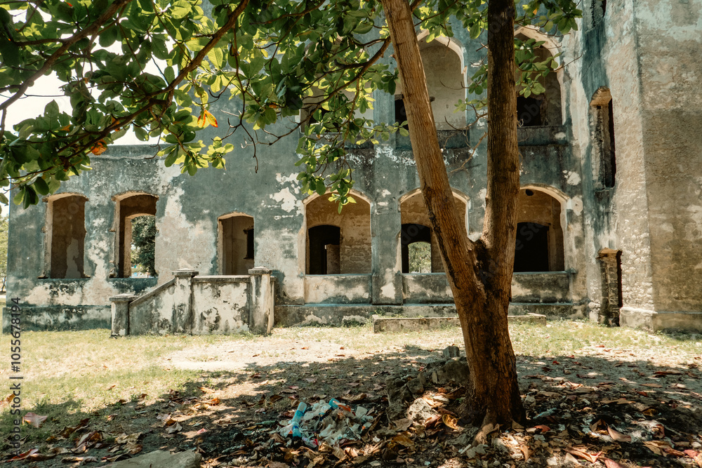View of Old German Boma - A historical German colonial building in Old Stone Town in Bagamoyo, Tanzania 