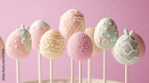 Pastel easter cake pops display with decorative frosting for holiday celebrations photo