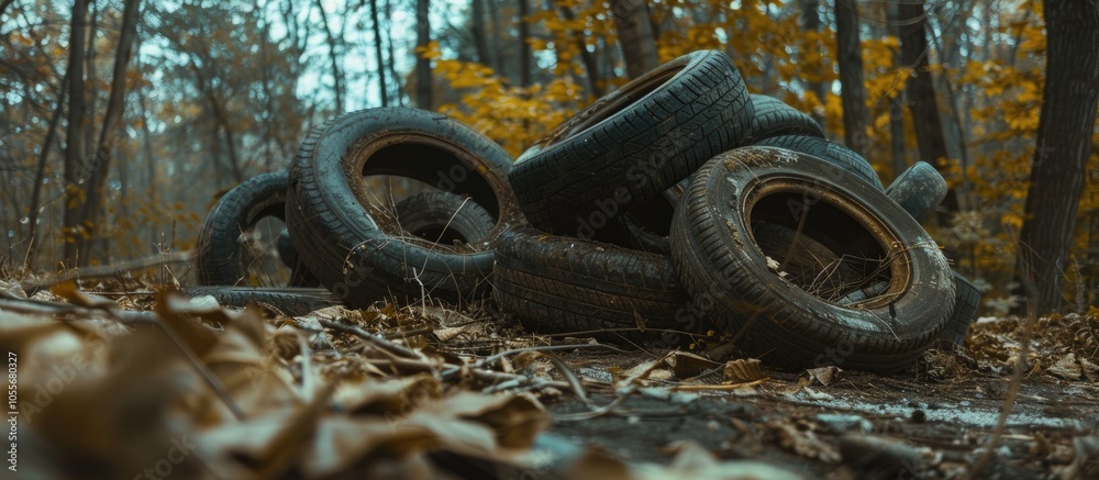 Old Car Tires Dumped On A Forest Property Old Car Tires Dumped On A Forest Property