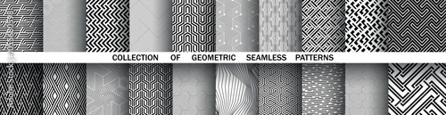Geometric set of seamless black and white patterns. Simple vector graphics.