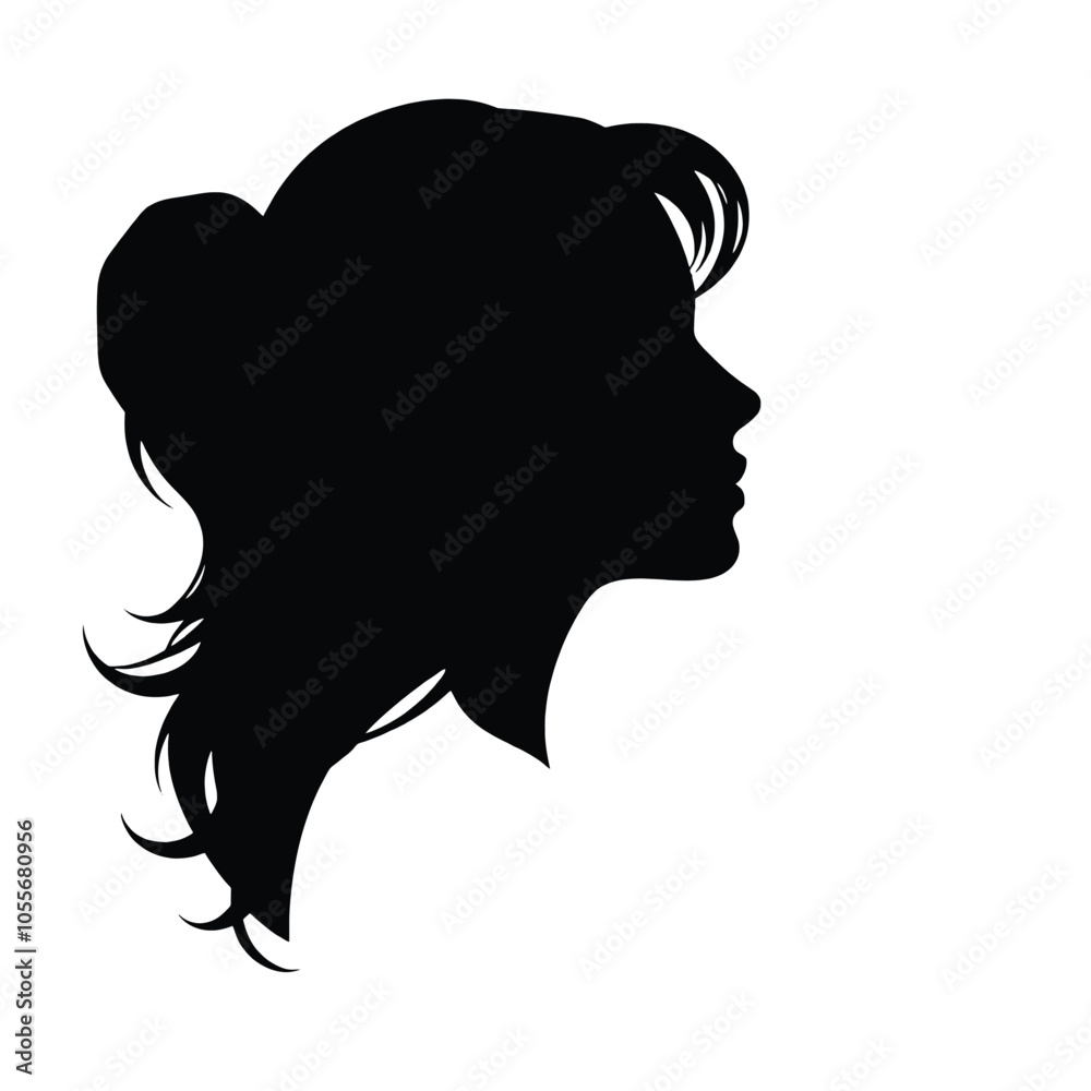 woman face vector silhouette, fill with black and white background woman face vector silhouette, fill with black and white background