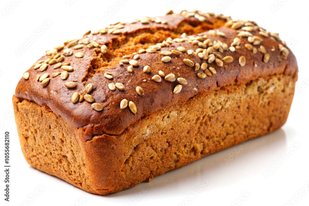 Homemade brown bread on white background, highlighting rich color and wholesome ingredients. Homemade brown bread on white background, highlighting rich color and wholesome ingredients.