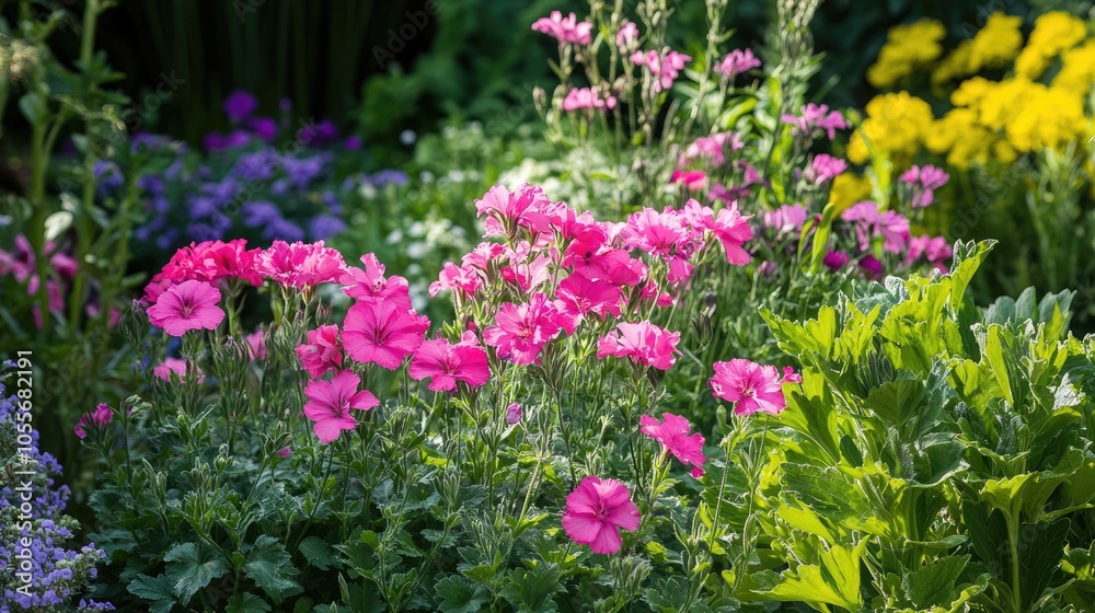 Pink pelargonium blooms in a vibrant summer garden Pink pelargonium blooms in a vibrant summer garden
