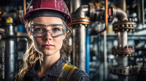 Confident female engineer in industrial factory