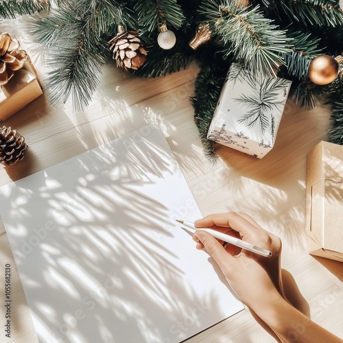 white sheet on the table in a New Year's atmosphere