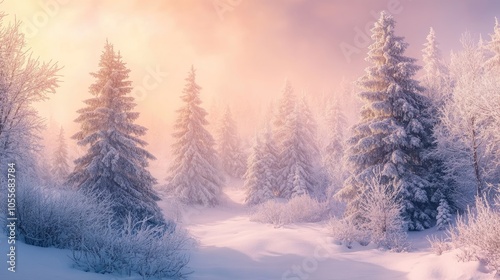 Stunning winter scenery featuring majestic fir trees blanketed in snow