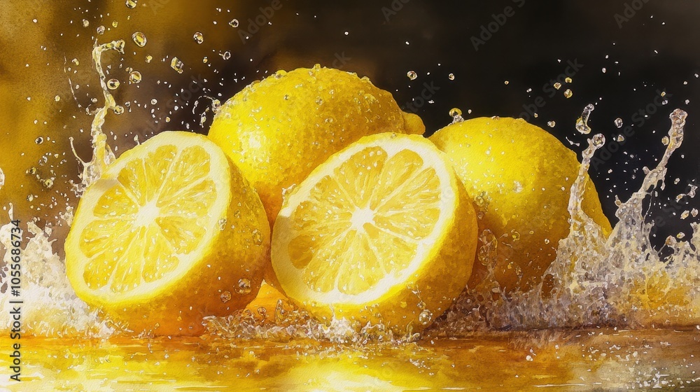 Vibrant Splashes of Fresh Lemons A Delicious Display of Citrus Fruit in Water with Juicy Textures and Bright Colors Vibrant Splashes of Fresh Lemons A Delicious Display of Citrus Fruit in Water with Juicy Textures and Bright Colors