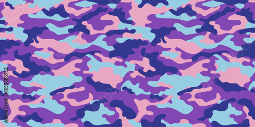 Fashionable camouflage pattern for clothing design. Purple camouflage military pattern.