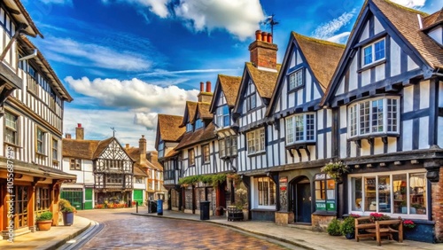 Historic town in West Sussex with a medieval timber-framed building and bustling shopping streets, Crawley, England