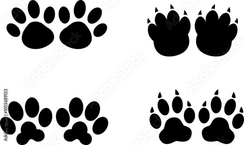 Set of animal paw print. Paw prints, icon. Vector paw. Dog, puppy, cat, bear, wolf. Legs. Foot prints.