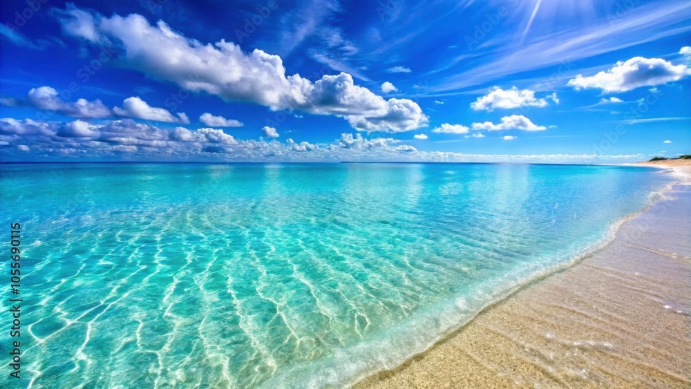 Fototapeta premium Crystal clear blue sea water with gentle waves lapping on sandy shore , ocean, beach, peaceful, tranquil, serene