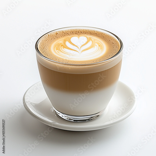 Transparent Coffee Cup with Saucer and Microfoam on White Background photo