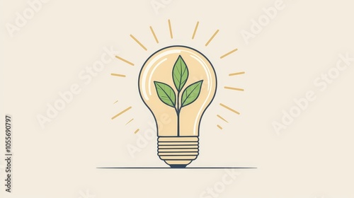 Plant growing inside a lightbulb, symbolizing sustainable innovation and green energy.
