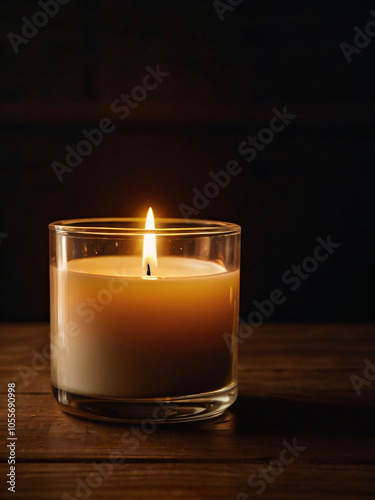 A lit candle in the dark, symbolizing hope and tranquility.