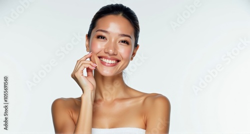 A Singaporean woman with smooth skin and a friendly smile