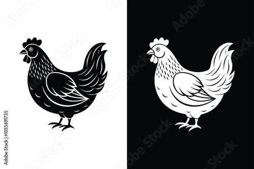 Silhouette icon of a chicken. Beautiful chicken. Vector illustration on white background.