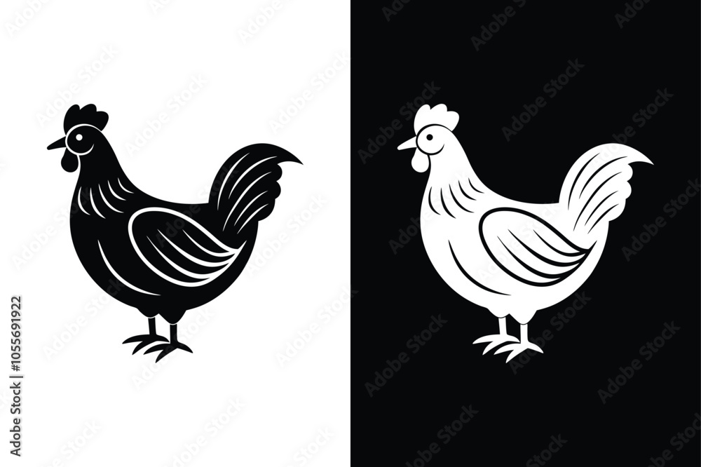 Fototapeta premium Silhouette icon of a chicken. Beautiful chicken. Vector illustration on white background. 