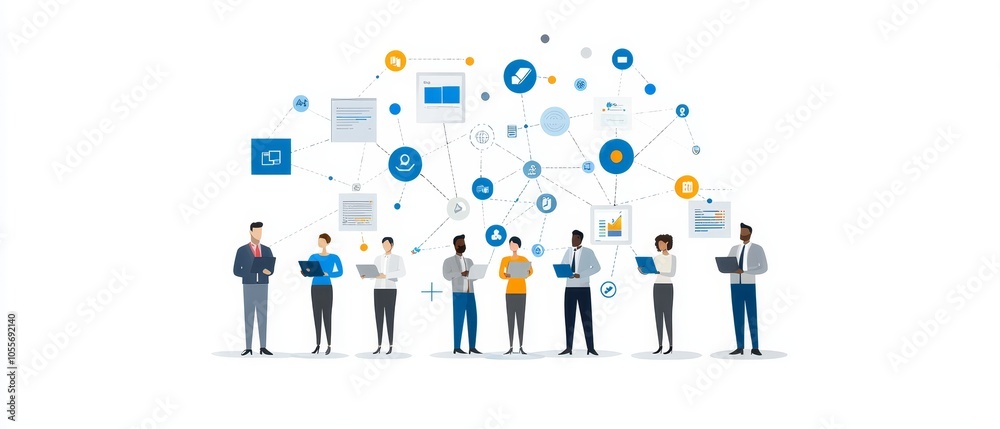 Diverse Team Engaged in Flat Design Concepts Diverse Team Engaged in Flat Design Concepts