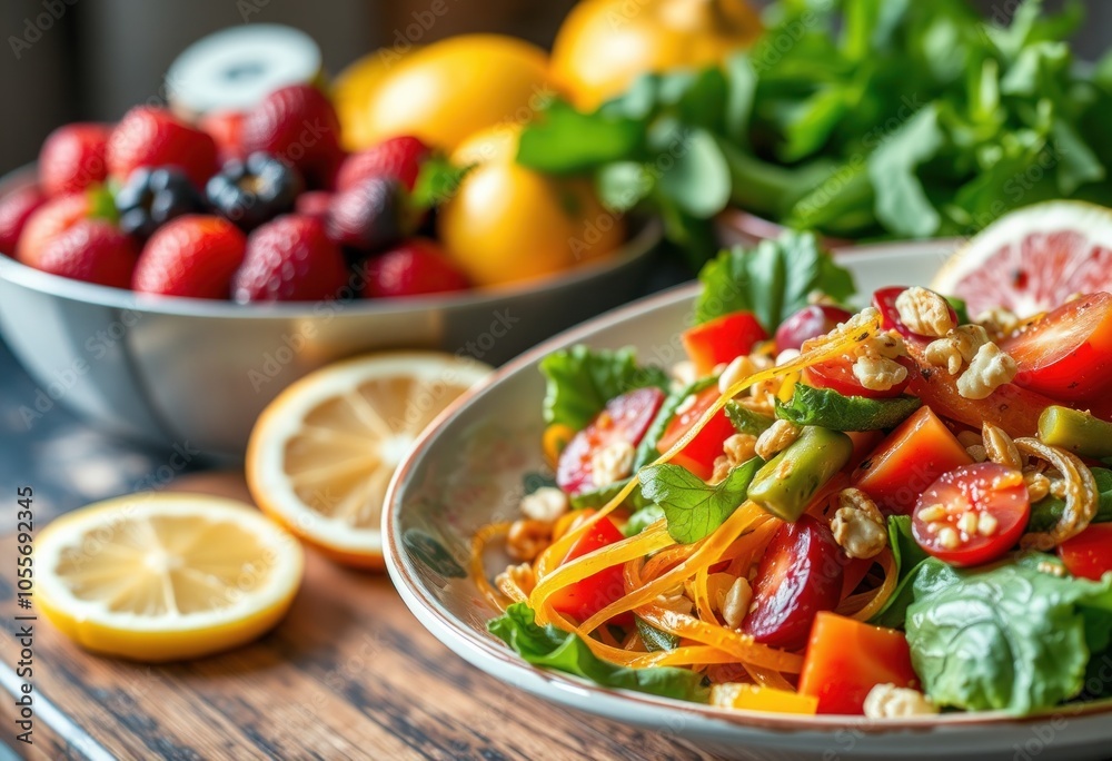 Vibrant salad with fresh fruits and vegetables Vibrant salad with fresh fruits and vegetables