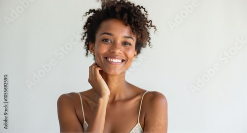 A Mauritian woman with radiant skin and a gentle expression